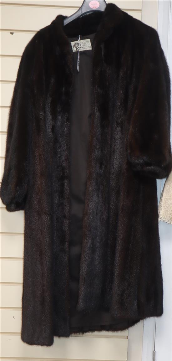 A dark brown mink full length coat by Ross Furryers Ltd